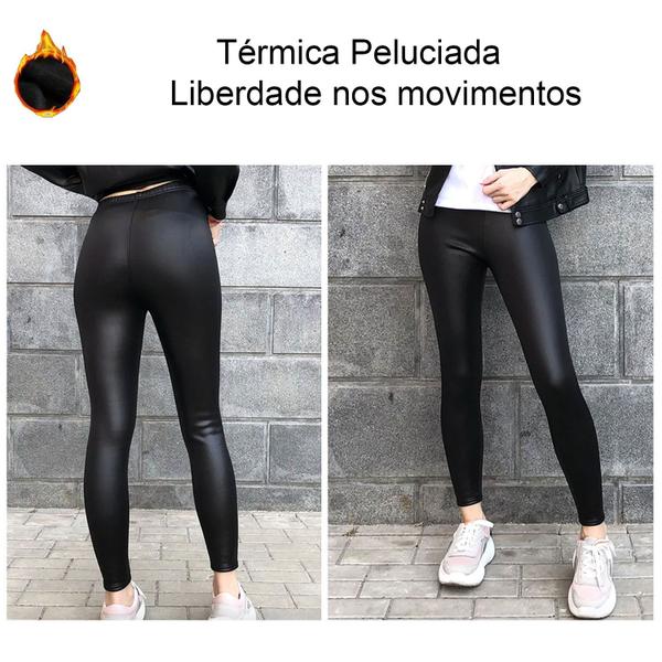 Imagem de Calça Legging Térmica Imita Couro Forro Fino em Pelúcia Modelo Justinho - Tamanhos 40 ao 46