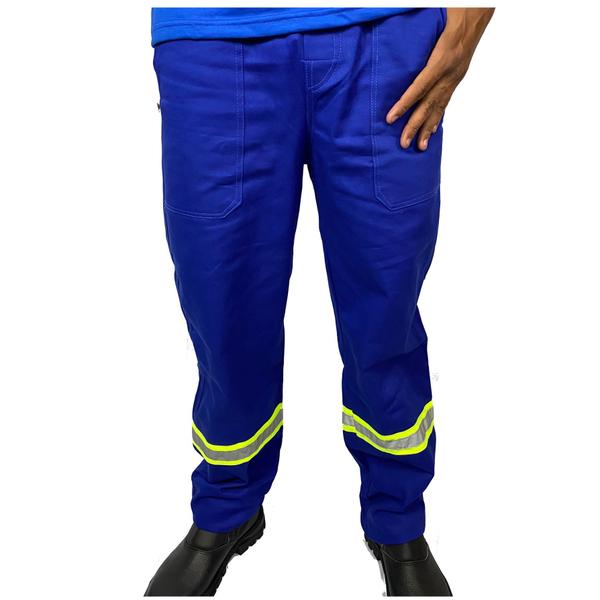 Imagem de Calça Plus Size REFORÇADA de Brim Pesado com Faixa Refletivo Uniforme Profissional de Trabalho Sinalização Para Industria Pedreiro