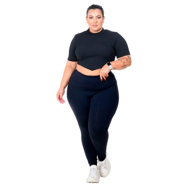 Imagem de Calça Preta Plus Size Legging Montaria Peluciada Flanelada Moda Inverno