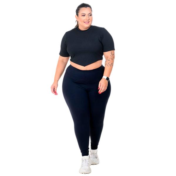 Imagem de Calça Preta Plus Size Legging Montaria Peluciada Flanelada Moda Inverno