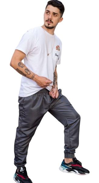 Calça Tactel Masculina Skinny Jogger Bolsos Elastico Barra