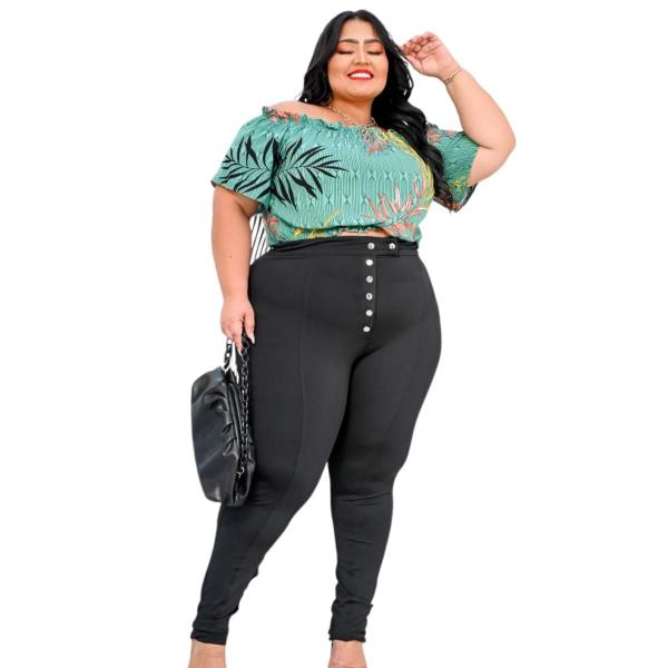 Imagem de Calça Viscolycra Legging Plus Size Feminina Botões Frente