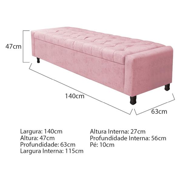 Imagem de Calçadeira Baú Casal Everest P02 140 cm para cama Box Suede Rosa Bebê - Amarena Móveis