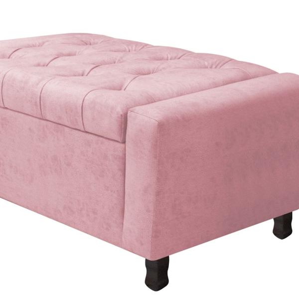 Imagem de Calçadeira Baú Casal Everest P02 140 cm para cama Box Suede Rosa Bebê - Amarena Móveis