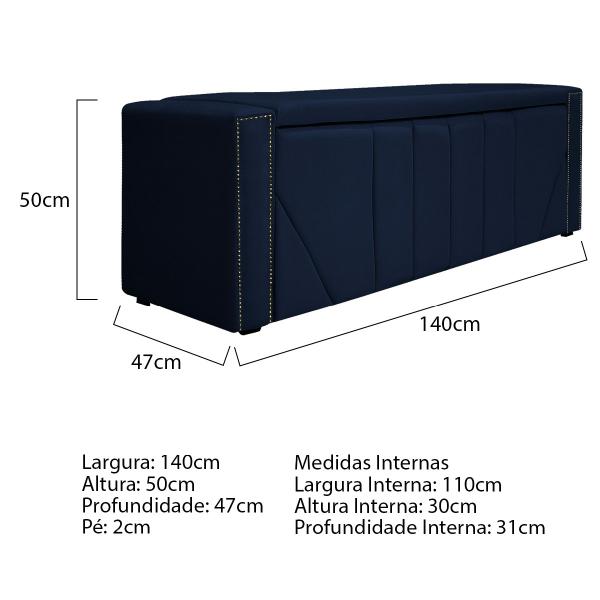 Imagem de Calçadeira Baú Casal Minsk P02 140 cm para cama Box Suede - Amarena Móveis