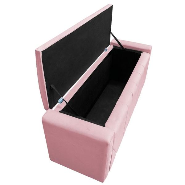 Imagem de Calçadeira Baú Casal Minsk P02 140 cm para cama Box Suede Rosa Bebê - Amarena Móveis