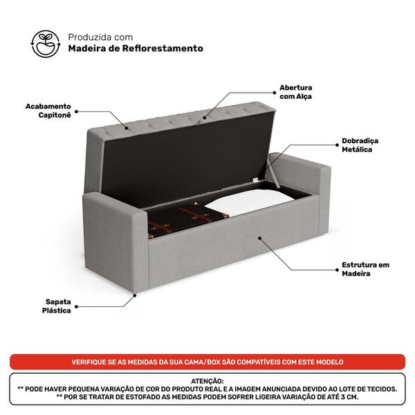 Imagem de Calçadeira Báu Casal Padrão Atena 140cm Capitonê Linho Cinza Claro - Desk Design