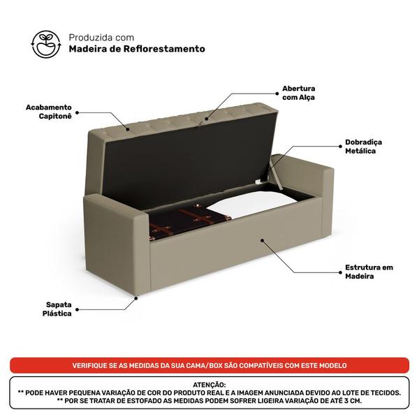 Imagem de Calçadeira Báu Casal Padrão Atena 140cm Capitonê Veludo Bege - Desk Design