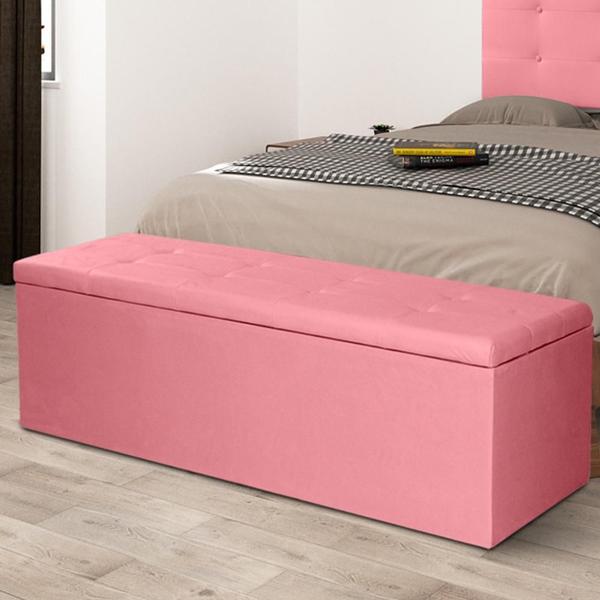 Imagem de Calçadeira Baú Casal Queen 1,60m Berlim Suede Rosa Dal Poz Estofados