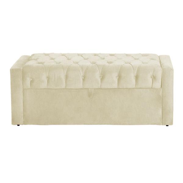 Imagem de Calçadeira Báu Emma 90cm Suede Marfim - Vallisa Decor