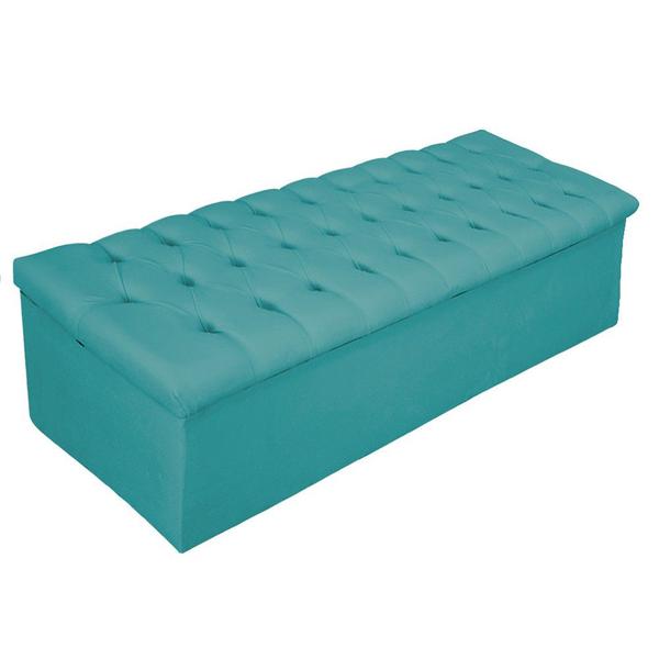 Imagem de Calçadeira Baú Estofada Mel 195 cm King Size Com Capitonê Suede Azul Turquesa - Doce Sonho Móveis