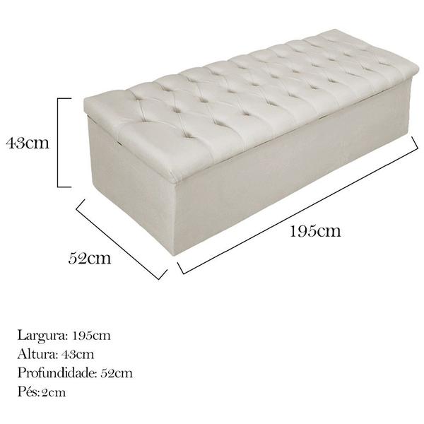 Imagem de Calçadeira Baú Estofada Mel 195 cm King Size Com Capitonê Suede Bege - Doce Sonho Móveis