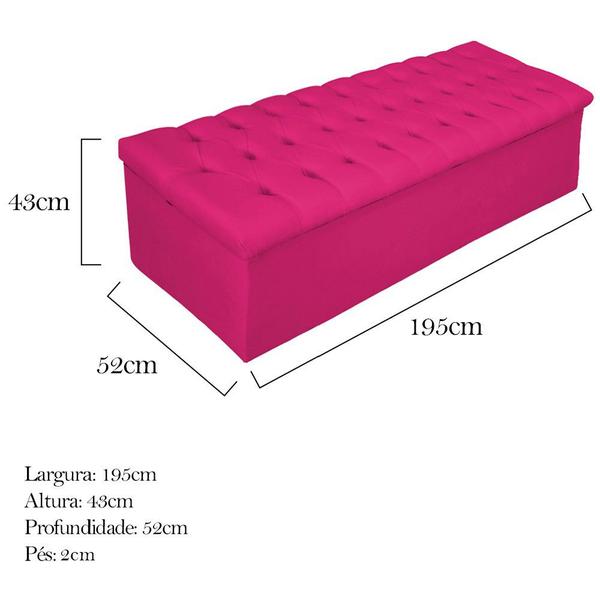 Imagem de Calçadeira Baú Estofada Mel 195 cm King Size Com Capitonê Suede Pink - Doce Sonho Móveis