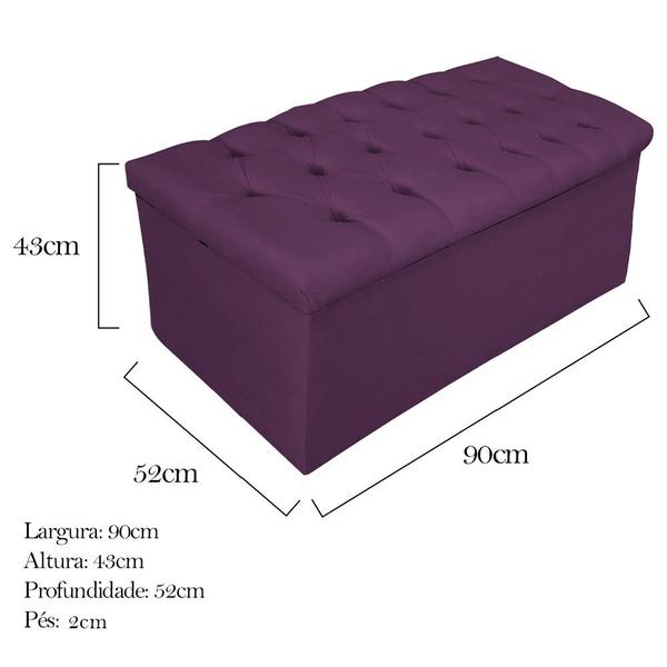 Imagem de Calçadeira Baú Estofada Mel 90 cm Solteiro Com Capitonê  Suede Roxo - Doce Sonho Móveis