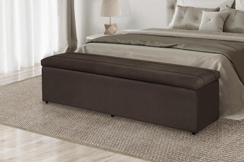 Imagem de Calçadeira Baú Helena 100 cm Suede Marrom Escuro