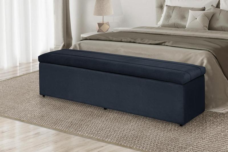 Imagem de Calçadeira Baú Helena 120 cm Suede Azul Marinho