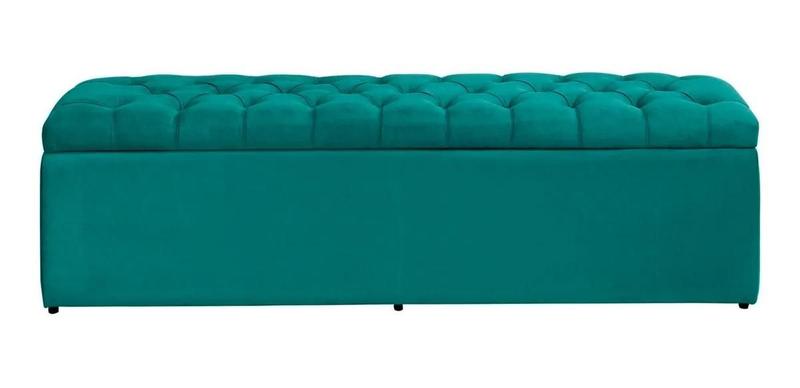 Imagem de Calçadeira Baú Imperatriz 138 cm Suede Azul Turquesa