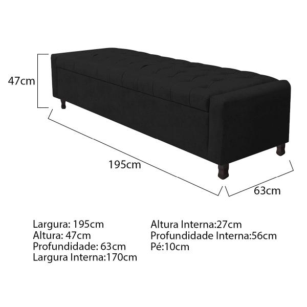 Imagem de Calçadeira Baú King Everest P02 195 cm para cama Box Corano - Doce Sonho Móveis