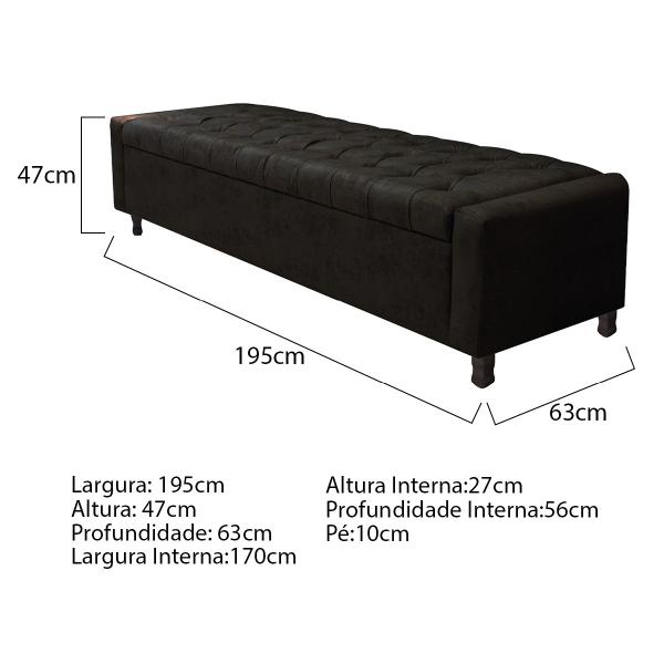 Imagem de Calçadeira Baú King Everest P02 195 cm para cama Box Suede - Doce Sonho Móveis