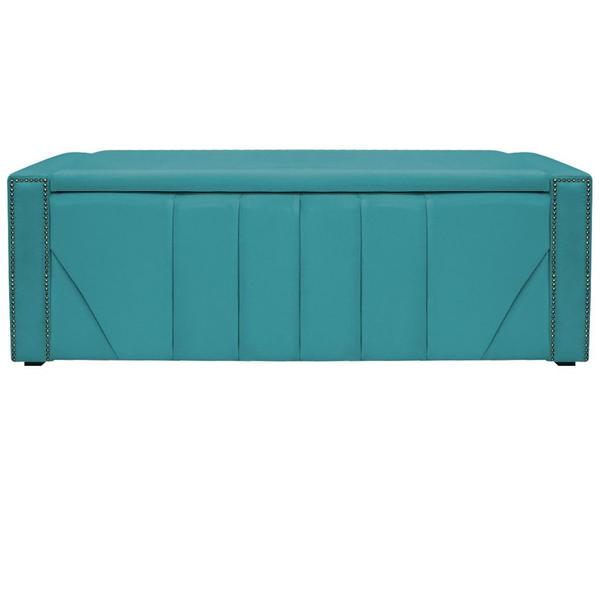 Imagem de Calçadeira Baú King Minsk P02 195 cm para cama Box Suede Azul Turquesa - Amarena Móveis