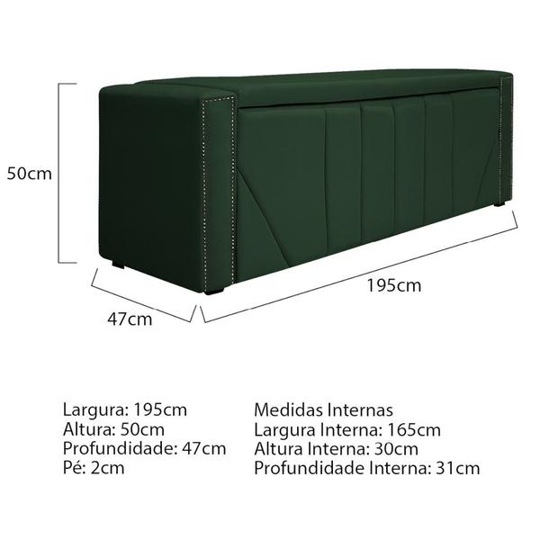 Imagem de Calçadeira Baú King Minsk P02 195 cm para cama Box Suede Verde - Amarena Móveis