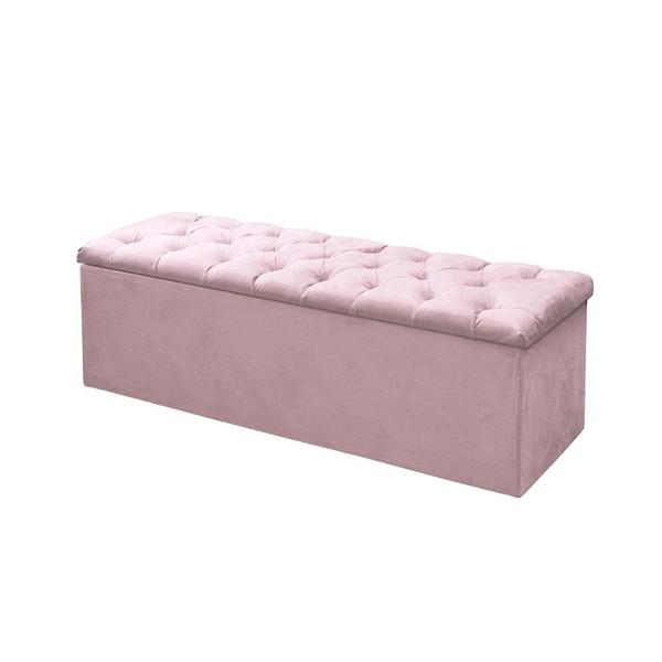 Imagem de Calçadeira Baú P/ Box Casal 140cm Mirage c/ Capitonê Corano Rosa Bebê Dl Decor