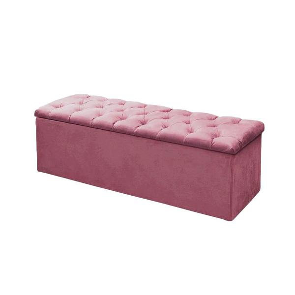 Imagem de Calçadeira Baú P/ Box Queen 160cm Mirage c/ Capitonê Suede Rosa LM DECOR