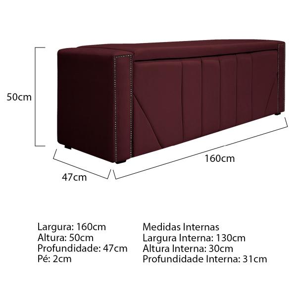 Imagem de Calçadeira Baú Queen Minsk P02 160 cm para cama Box Suede - Amarena Móveis