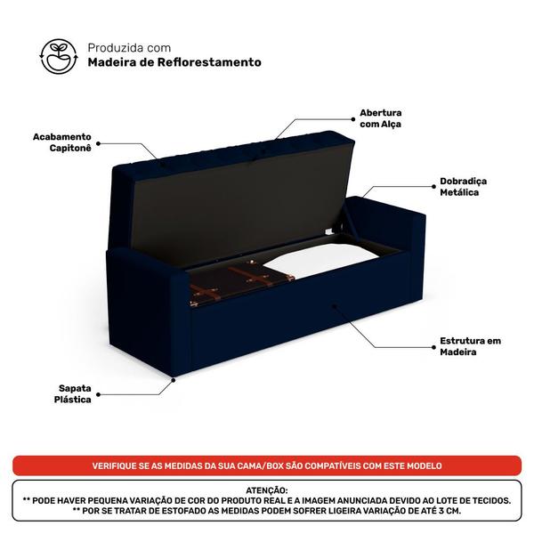 Imagem de Calçadeira Báu Queen Size Atena 160cm Capitonê Suede Azul Marinho - Desk Design