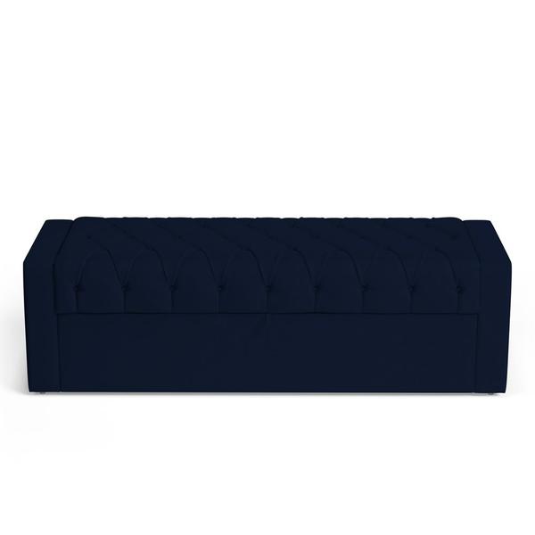 Imagem de Calçadeira Báu Queen Size Atena 160cm Capitonê Suede Azul Marinho - Desk Design