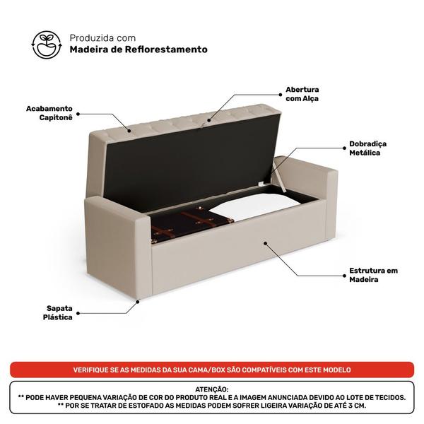 Imagem de Calçadeira Báu Queen Size Atena 160cm Capitonê Suede Bege Claro - Desk Design