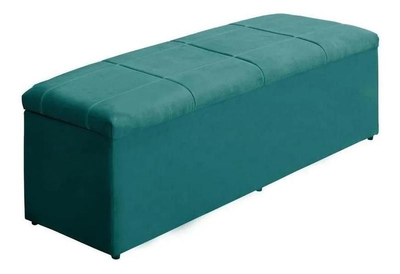 Imagem de Calçadeira Baú Raissa 100 cm Suede Azul Turquesa