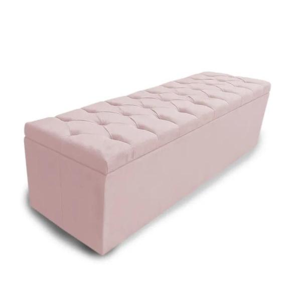 Imagem de Calçadeira Bau Recamier Estofada Capitonada Casal 140cm Suede Cor Rosa