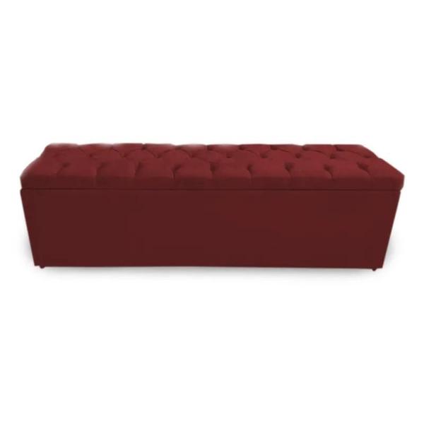 Imagem de Calçadeira Bau Recamier Estofada Capitonada Solteiro Especial 100cm Suede Cor Bordo