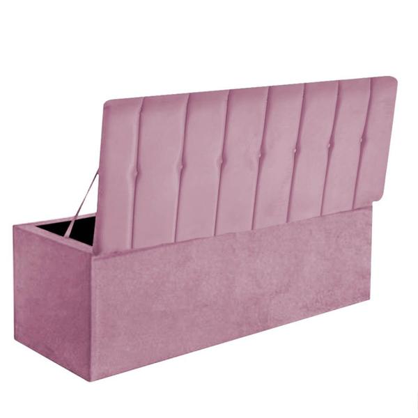 Imagem de Calçadeira Baú Recamier Solteiro 90CM Kiara Suede Rosa - D A DECOR