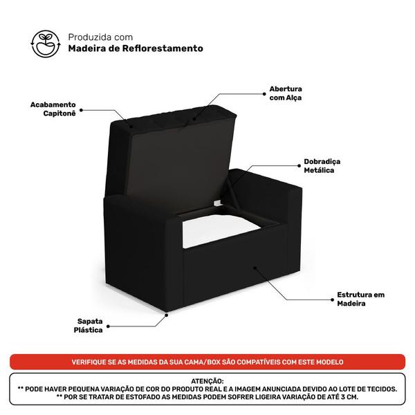 Imagem de Calçadeira Báu Solteiro Atena 90cm Capitonê Suede Preto - Desk Design