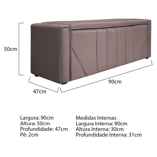 Imagem de Calçadeira Baú Solteiro Minsk P02 90 cm para cama Box Linho - Amarena Móveis