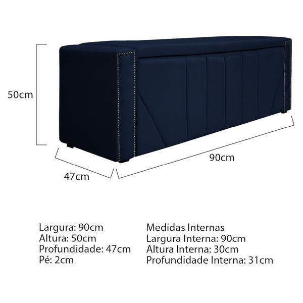 Imagem de Calçadeira Baú Solteiro Minsk P02 90 cm para cama Box Suede Azul Marinho - Amarena Móveis