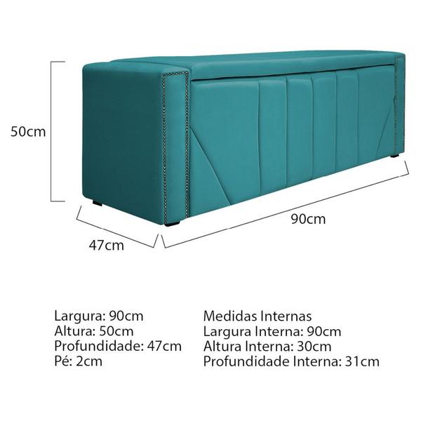 Imagem de Calçadeira Baú Solteiro Minsk P02 90 cm para cama Box Suede Azul Turquesa - Amarena Móveis