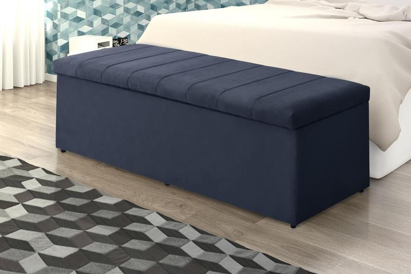 Imagem de Calçadeira Baú Vitoria 100 cm Suede Azul Marinho