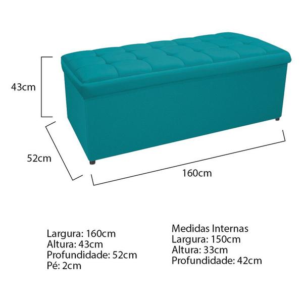 Imagem de Calçadeira Copenhague 160 cm Queen Size Suede Azul Turquesa - Doce Sonho Móveis