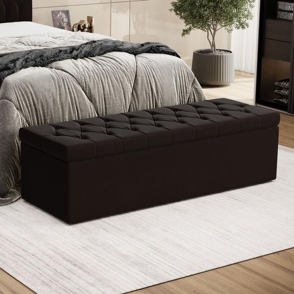 Imagem de Calçadeira Estofada Almofadadas para Cama Box Sagitarius 195 para Cama King Suede Marrom Aradecor