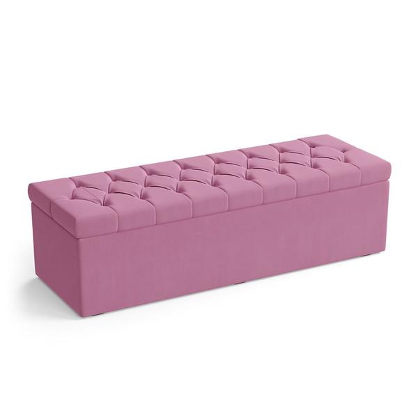 Imagem de Calçadeira Estofada Almofadadas para Cama Box Sagitarius 195 para Cama King Suede Rosê Aradecor