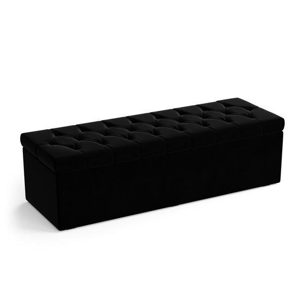 Imagem de Calçadeira Estofada Decorativa para Cama Box Sagitarius 160 para Cama Queen Suede Preto Aradecor