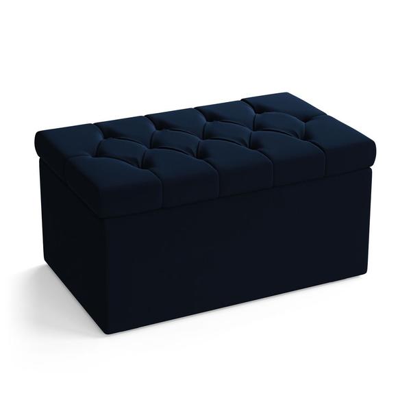 Imagem de Calçadeira Estofada Decorativa para Cama Box Sagitarius 90 para Cama de Solteiro Suede Azul Marinho 