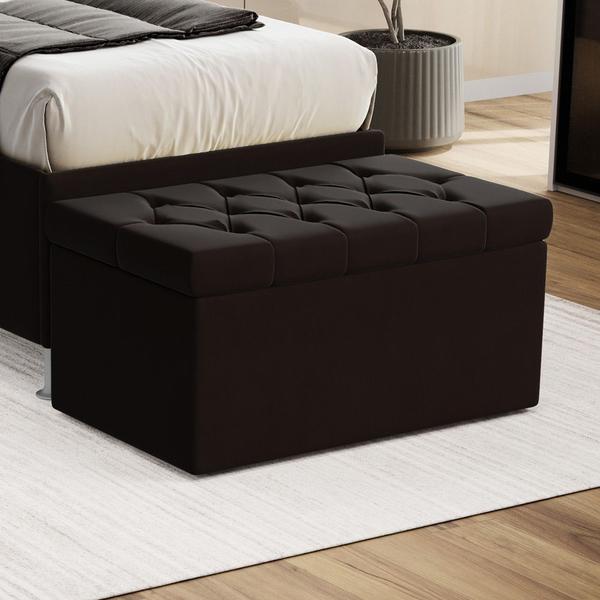 Imagem de Calçadeira Estofada Decorativa para Cama Box Sagitarius 90 para Cama de Solteiro Suede Marrom Aradec