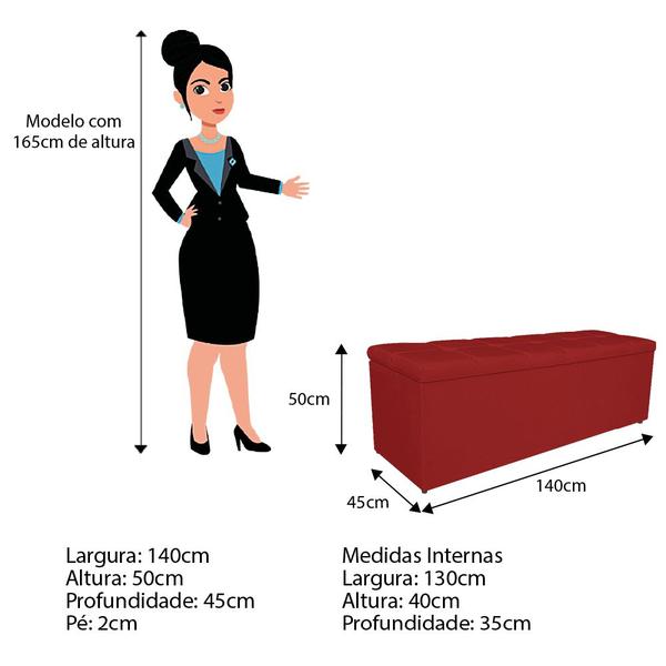 Imagem de Calçadeira Estofada Manchester 140 cm Casal Corano Vermelho - Doce Sonho Móveis