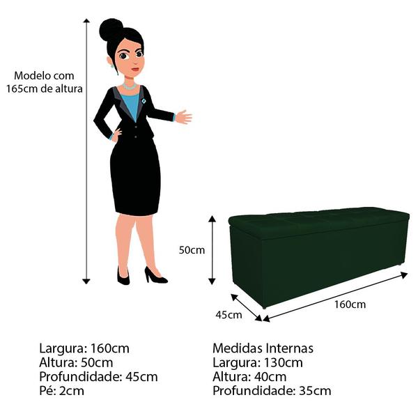 Imagem de Calçadeira Estofada Manchester 160 cm Queen Size Suede Verde - Doce Sonho Móveis