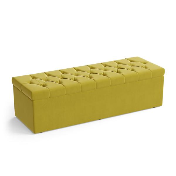 Imagem de Calçadeira Estofada para Cama Box Sagitarius 160 para Cama Queen Sued Amarelo Aradecor