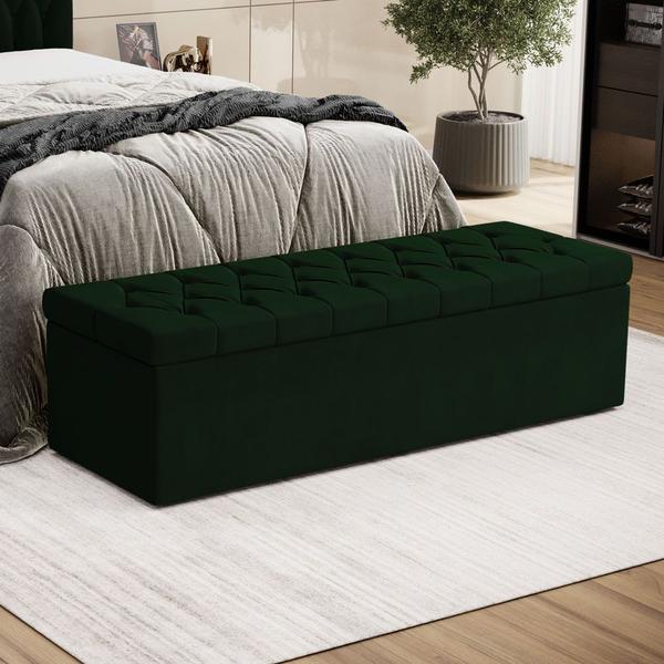 Imagem de Calçadeira Estofada para Cama Box Sagitarius 160 para Cama Queen Sued Verde Aradecor